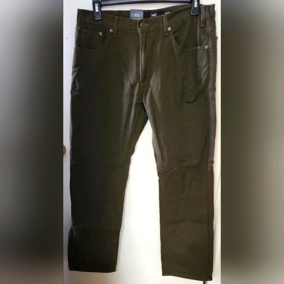Mens Olive Green Fleece Lined Carpenter Denim Jeans Relaxed Straight Leg 36w×34L - Picture 2 of 11